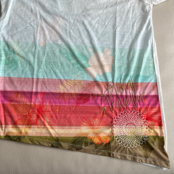 Desigual Women’s Asymmetrical Short Sheer Sleeve Tee - Made in Spain - L - Picture 5 of 11